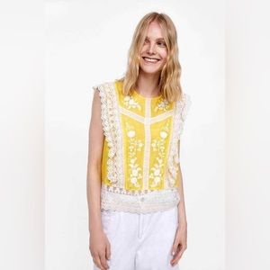 Zara embroidered lace floral blouse